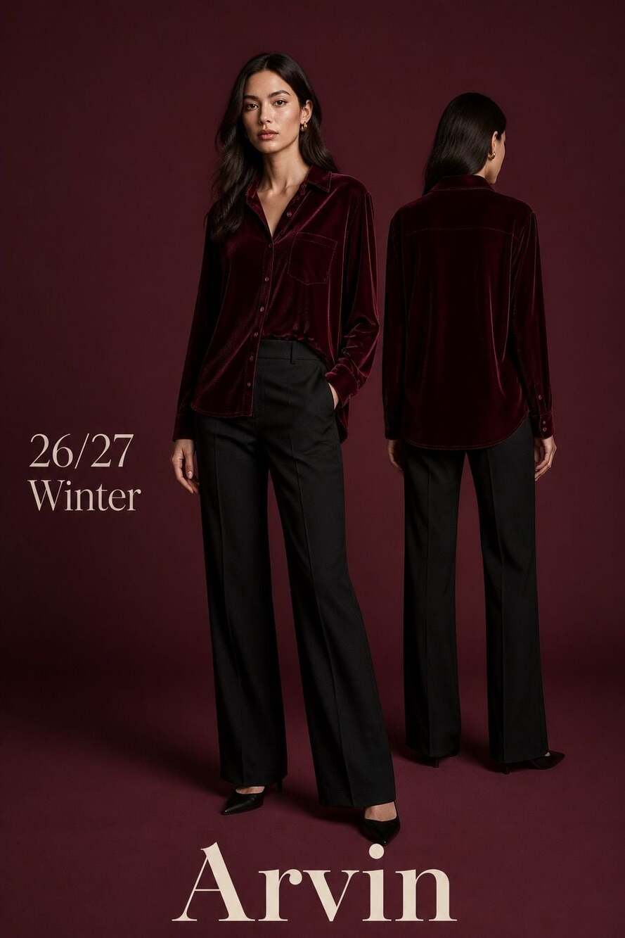 L'Academie Burgundy Velvet Long Sleeve Button-Down Shirt #1061